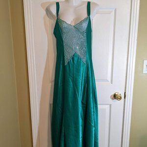 Victoria's Secret Vintage Gold Label Emerald Green Satin Lace Long Gown - size S